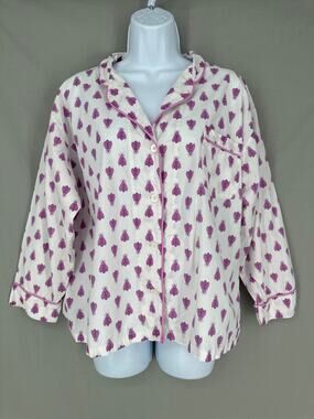 Marigot Top Womens Medium White Cotton Lorient Print Violet Bee Sleep Pajama